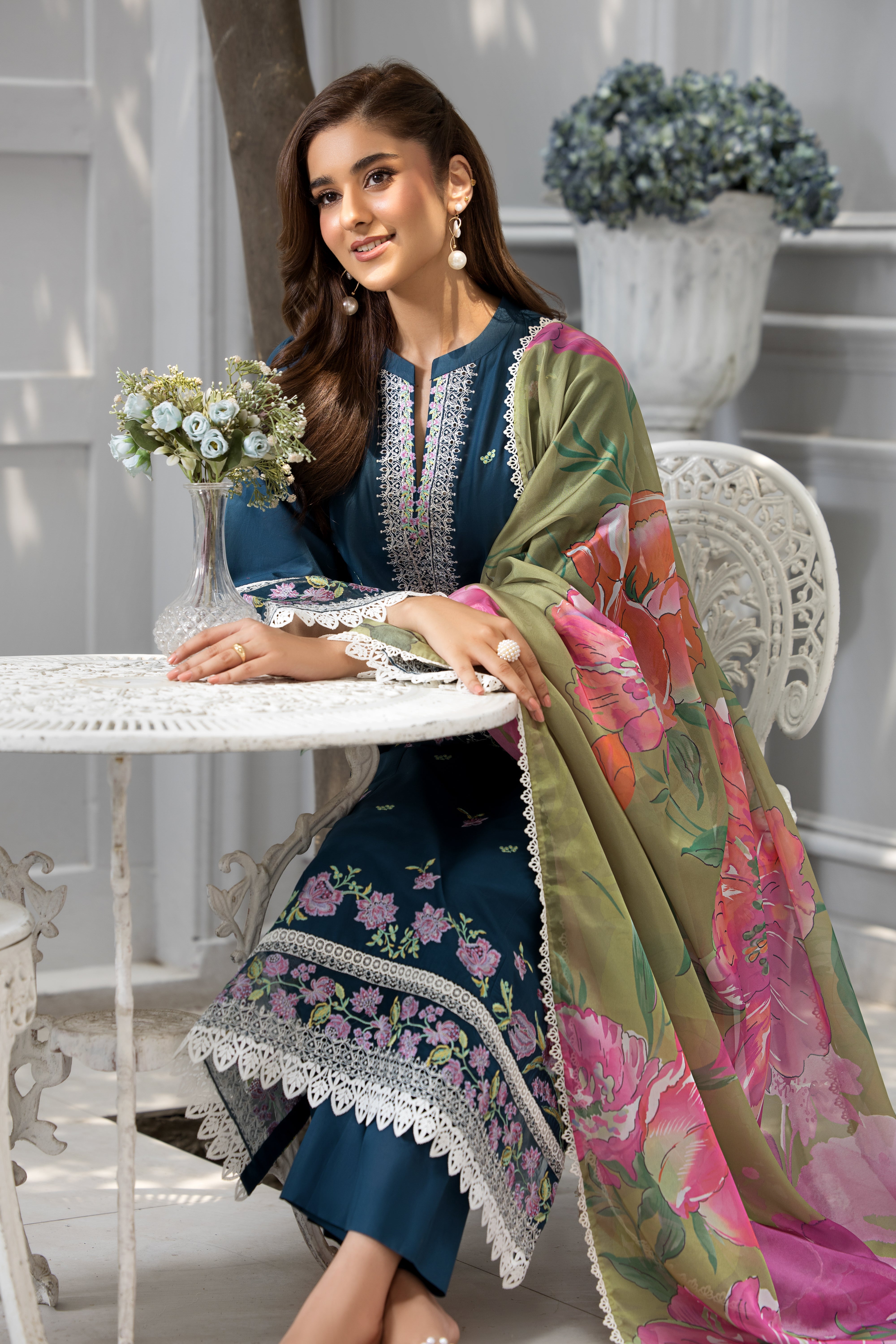 Teal Flora – Embroidered for Special Events